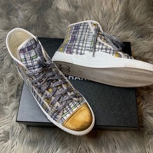 Chanel Tweed Lace Up Sneakers